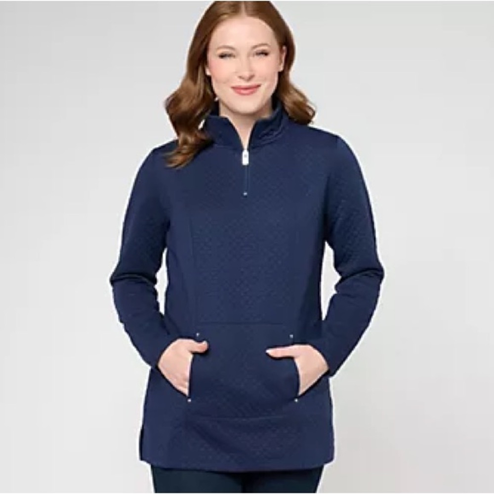 Women's Comfort Savvy Navy Half-Zip Quilted Pullover Top S NWOT